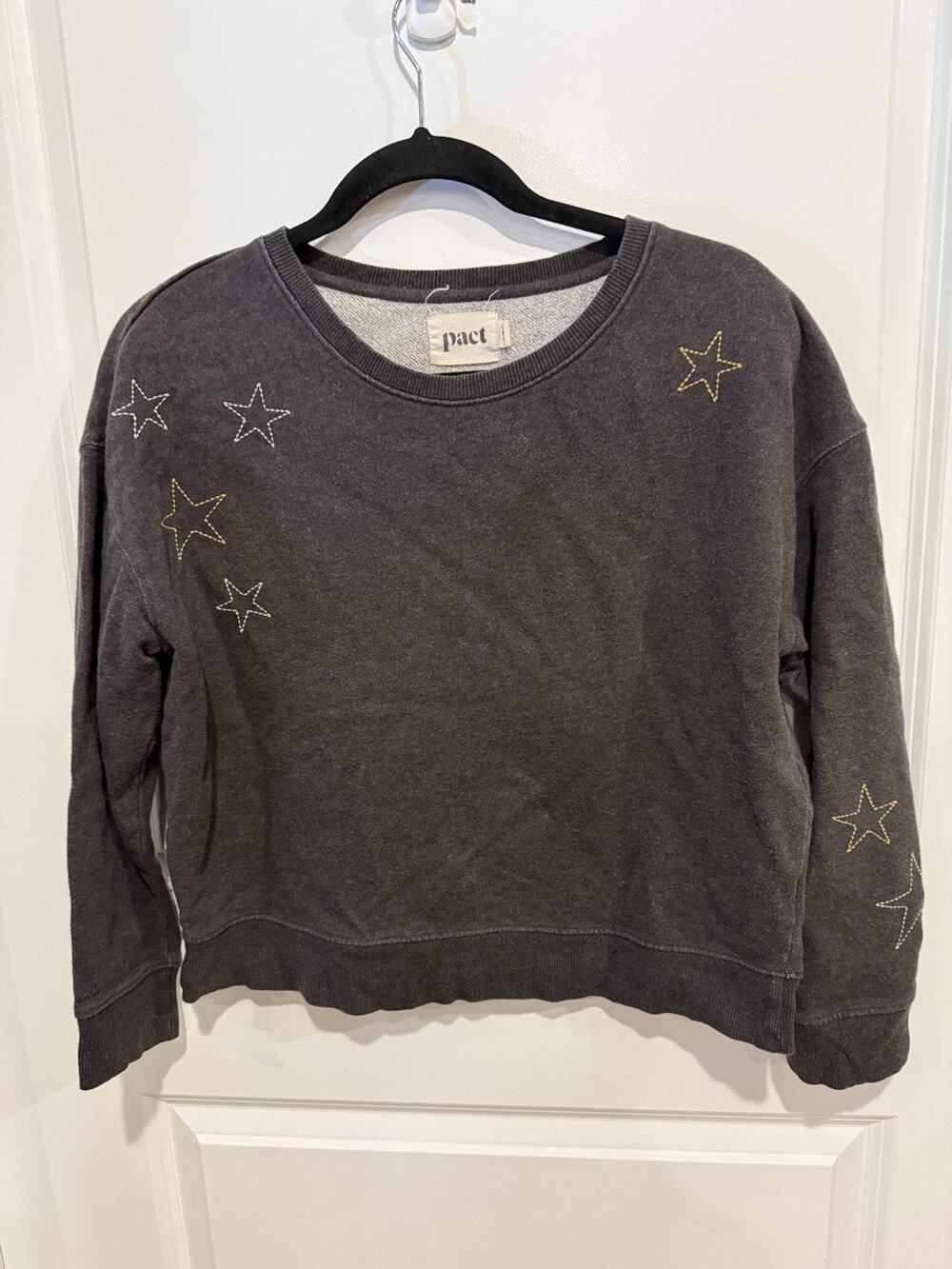 Pact Womens Sz Small Gray Star Celestial Sweatshirt Organic Cotton Preppy Casual